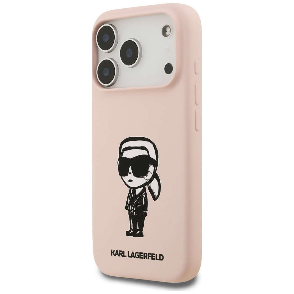 Coque pour Apple iPhone 17 Pro Max, Karl Lagerfeld, Sketch et Logo Karl, Rose