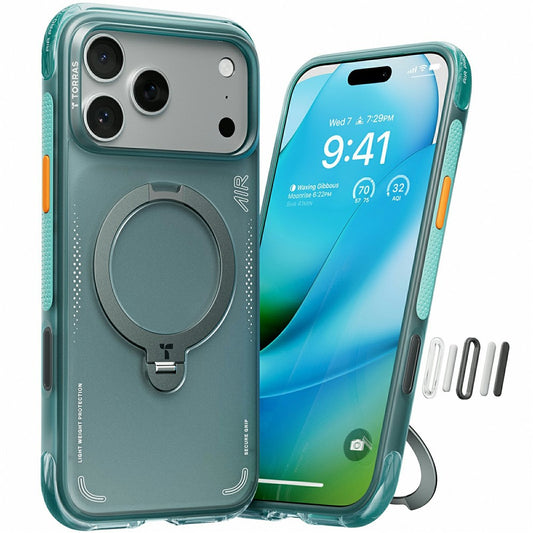 Hoes voor Apple iPhone 17 Pro Max, Torras, Ostand Spin Air, Groen