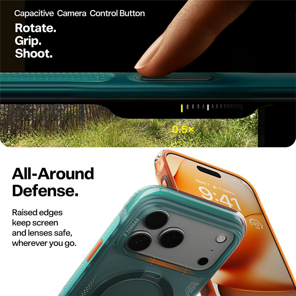 Hülle für Apple iPhone 17 Pro Max, Torras, Ostand Spin Air, Grün