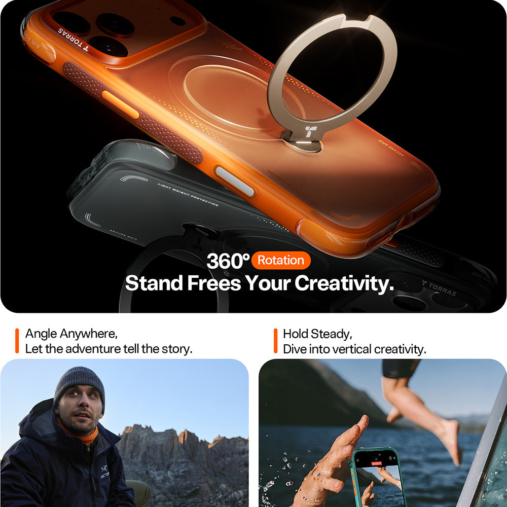 Hülle für Apple iPhone 17 Pro, Torras, Ostand Spin Air, Grau