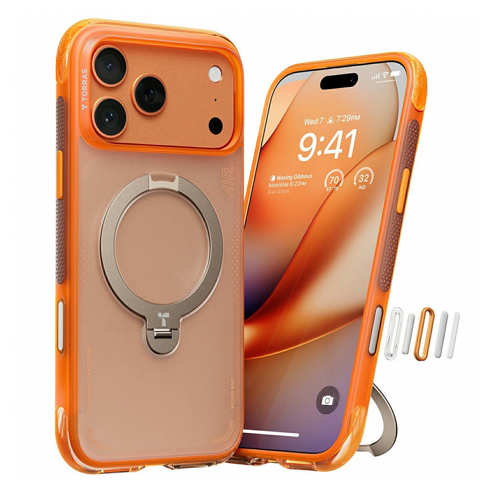 Étui pour Apple iPhone 17 Pro, Torras, Ostand Spin Air, Orange
