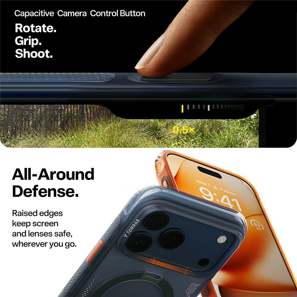 Étui pour Apple iPhone 17 Pro, Torras, Ostand Spin Air, Orange