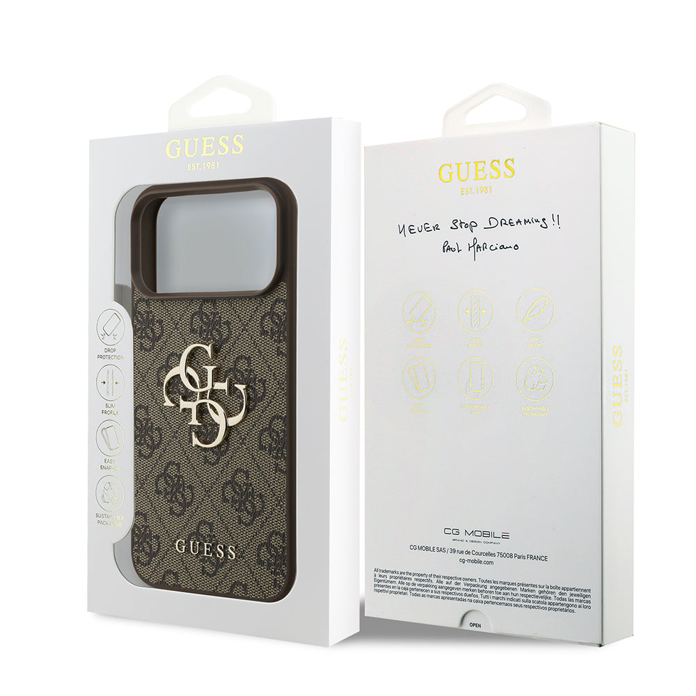 Coque pour Apple iPhone 18 Pro / 17 Pro, Guess, 4G Big Logo, Marron
