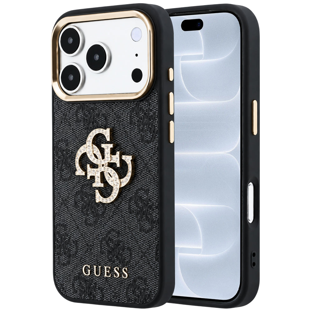 Hülle für Apple iPhone 18 Pro / 17 Pro, Guess, 4G Big Strass Logo, Schwarz