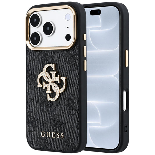 Coque pour Apple iPhone 18 Pro / 17 Pro, Guess, Logo 4G Big Strass, Noire