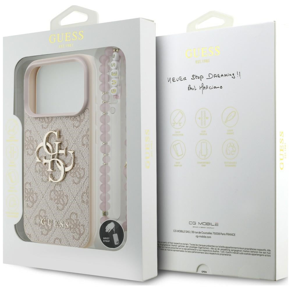 Hoes voor Apple iPhone 18 Pro / 17 Pro, Guess, 4G Classic Logo met Band, Roze