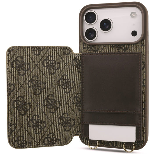 Coque pour Apple iPhone 18 Pro / 17 Pro, Guess, 4G Crossbody Cardslot, marron