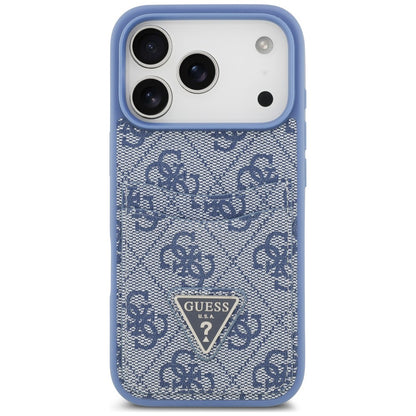 Coque pour Apple iPhone 18 Pro / 17 Pro, Guess, 4G Double Card Triangle, bleue