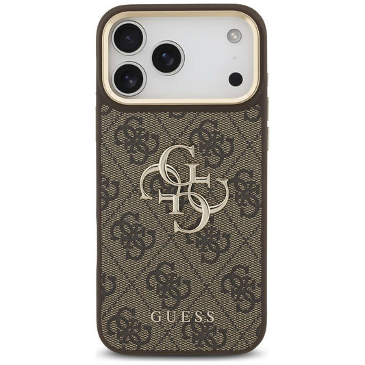 Étui pour Apple iPhone 18 Pro / 17 Pro, Guess, Big 4G Classic Logo & Big Strap Metal Buttons, marron