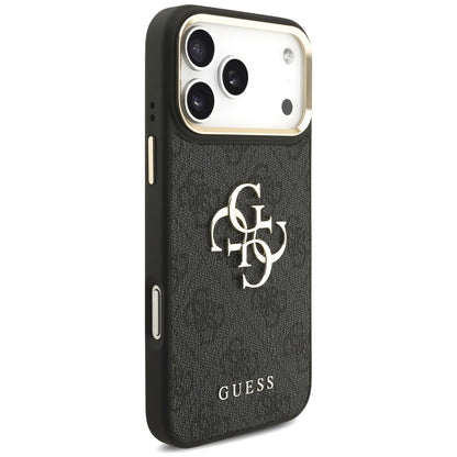 Coque pour Apple iPhone 18 Pro / 17 Pro, Guess, Big 4G Classic Logo & Big Strap Metal Buttons, noire