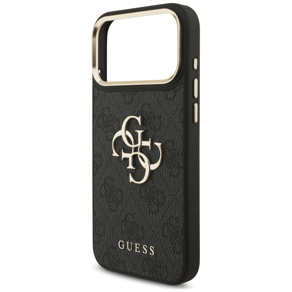 Coque pour Apple iPhone 18 Pro / 17 Pro, Guess, Big 4G Classic Logo & Big Strap Metal Buttons, noire