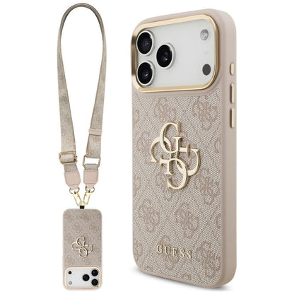 Coque pour Apple iPhone 18 Pro / 17 Pro, Guess, Big 4G Classic Logo & Big Strap Metal Buttons, rose