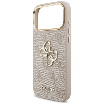 Coque pour Apple iPhone 18 Pro / 17 Pro, Guess, Big 4G Classic Logo & Big Strap Metal Buttons, rose