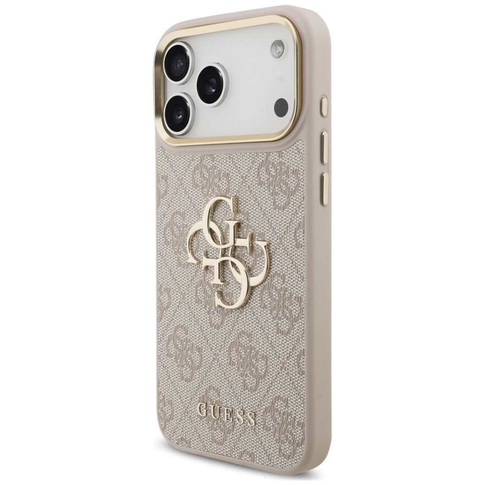 Coque pour Apple iPhone 18 Pro / 17 Pro, Guess, Big 4G Classic Logo & Big Strap Metal Buttons, rose