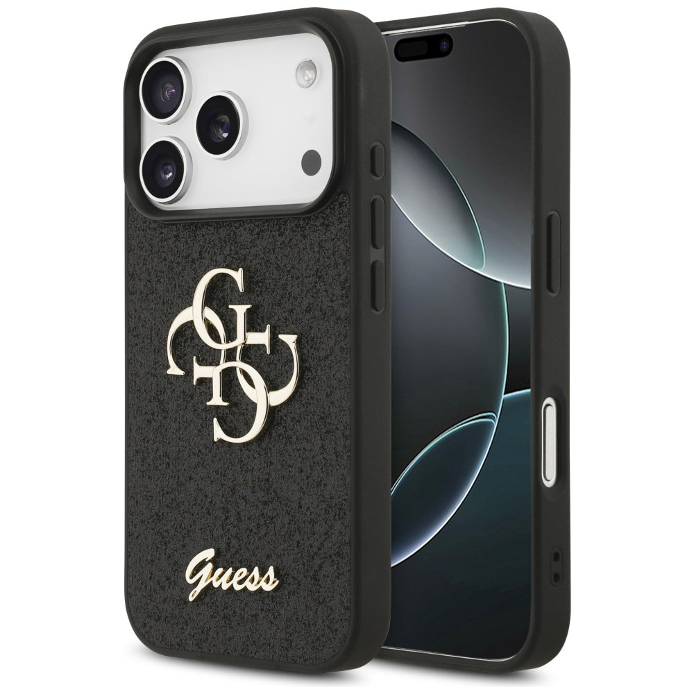 Hülle für Apple iPhone 18 Pro / 17 Pro, Guess, Fixed Glitter Big 4G, Schwarz