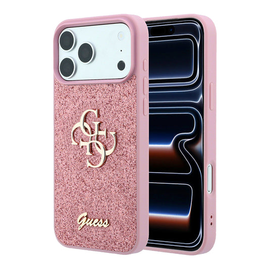 Coque pour Apple iPhone 18 Pro / 17 Pro, Guess, Fixed Glitter Big 4G, Rose