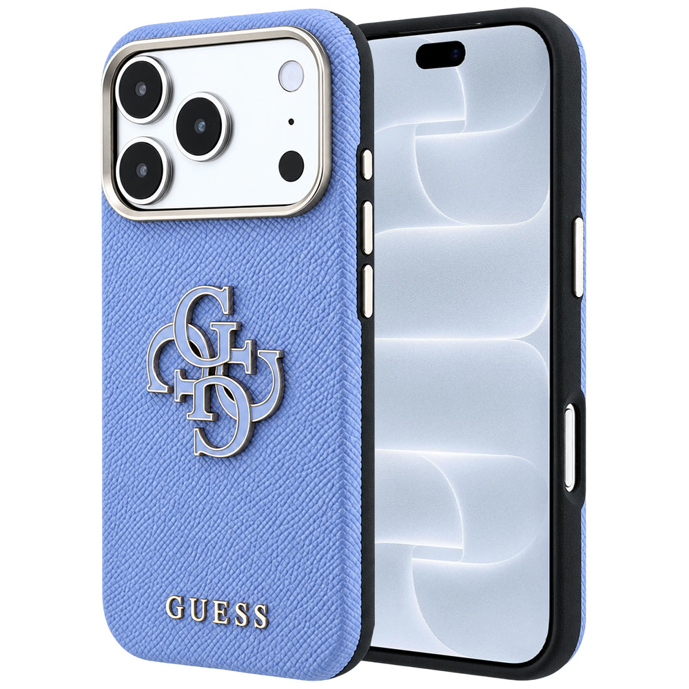 Hoes voor Apple iPhone 18 Pro / 17 Pro, Guess, Gegranuleerd Groot Resin Logo, Blauw