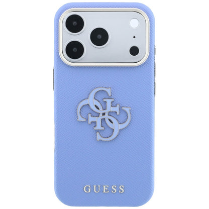 Hoes voor Apple iPhone 18 Pro / 17 Pro, Guess, Gegranuleerd Groot Resin Logo, Blauw