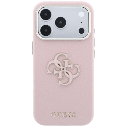 Coque pour Apple iPhone 18 Pro / 17 Pro, Guess, Grand Logo en Résine Grainée, Rose