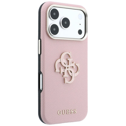 Coque pour Apple iPhone 18 Pro / 17 Pro, Guess, Grand Logo en Résine Grainée, Rose