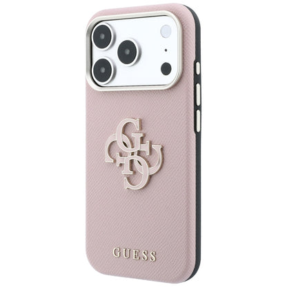 Coque pour Apple iPhone 18 Pro / 17 Pro, Guess, Grand Logo en Résine Grainée, Rose