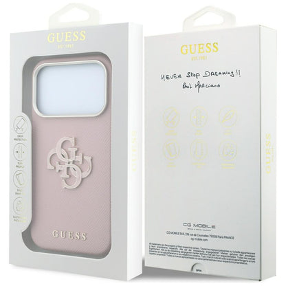 Coque pour Apple iPhone 18 Pro / 17 Pro, Guess, Grand Logo en Résine Grainée, Rose