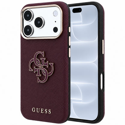 Coque pour Apple iPhone 18 Pro / 17 Pro, Guess, Grand Logo en Résine Grainée, Bordeaux