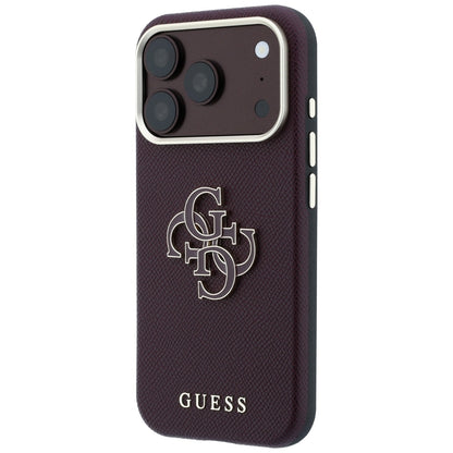 Coque pour Apple iPhone 18 Pro / 17 Pro, Guess, Grand Logo en Résine Grainée, Bordeaux