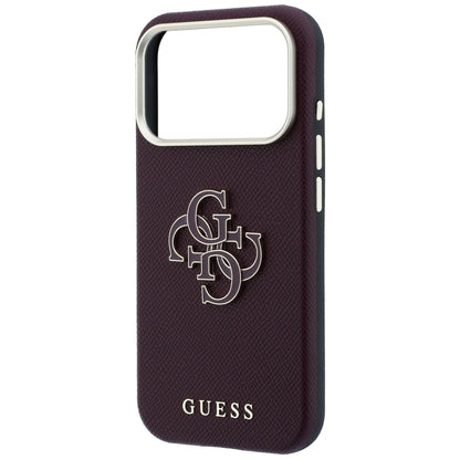 Coque pour Apple iPhone 18 Pro / 17 Pro, Guess, Grand Logo en Résine Grainée, Bordeaux