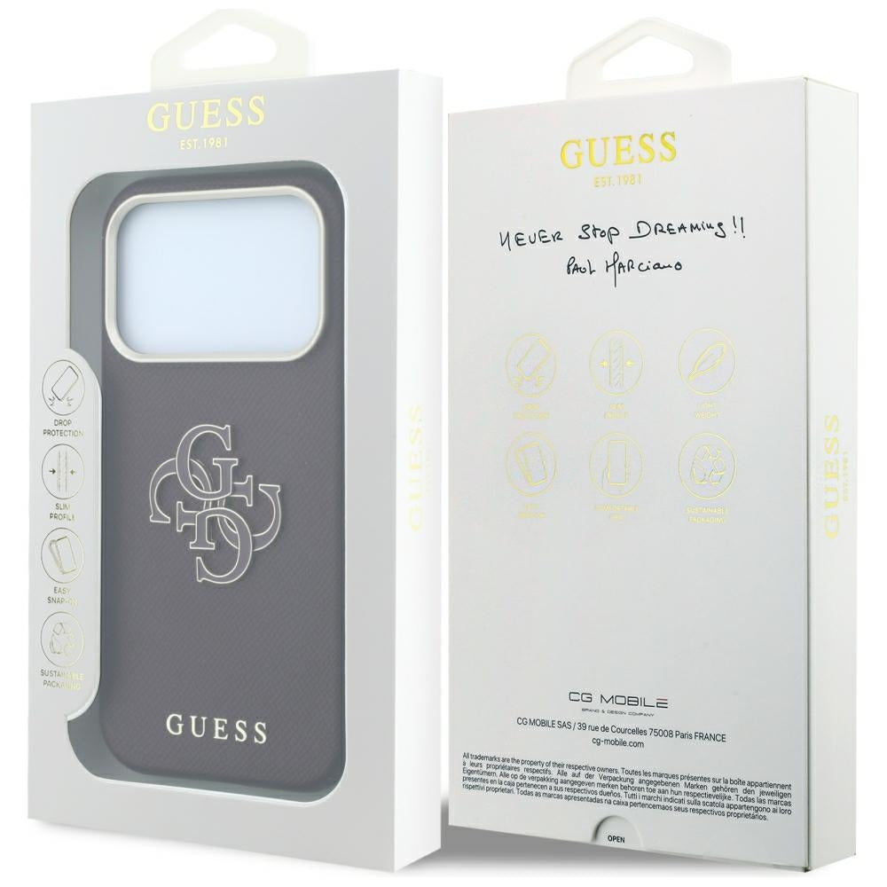 Coque pour Apple iPhone 18 Pro / 17 Pro, Guess, Grand Logo en Résine Grainée, Bordeaux