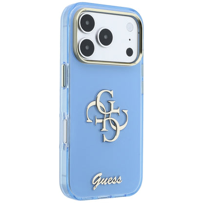 Hoesje voor Apple iPhone 18 Pro / 17 Pro, Guess, IML 4G Metal Script, Blauw