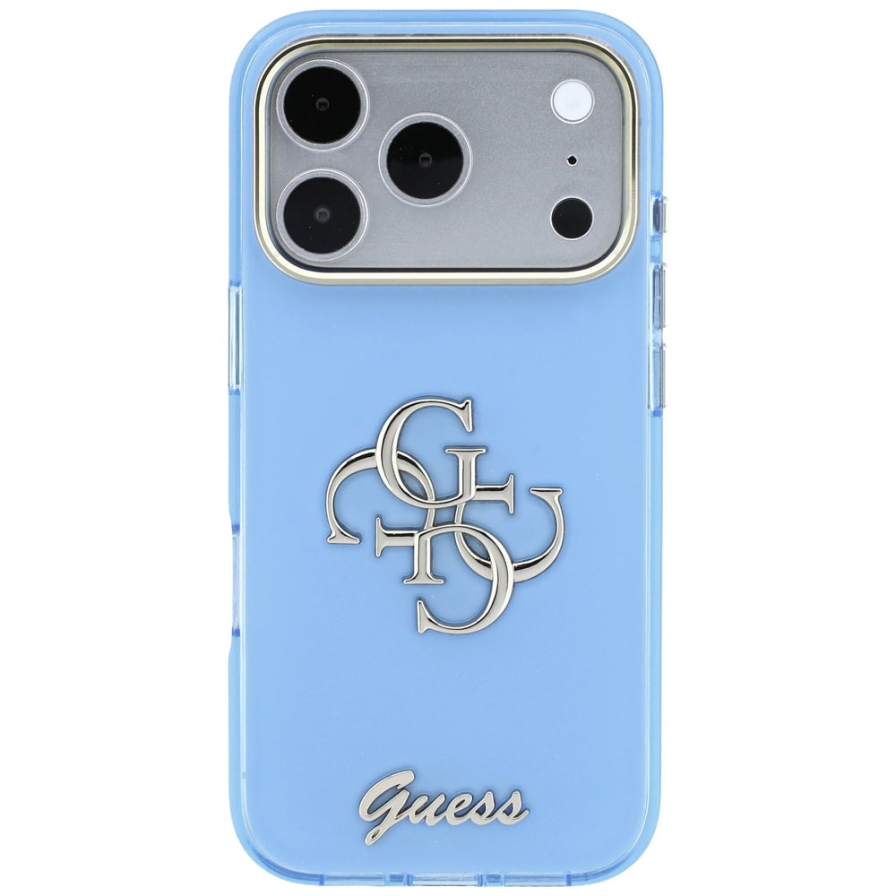 Hoesje voor Apple iPhone 18 Pro / 17 Pro, Guess, IML 4G Metal Script, Blauw
