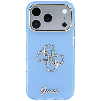 Hoesje voor Apple iPhone 18 Pro / 17 Pro, Guess, IML 4G Metal Script, Blauw