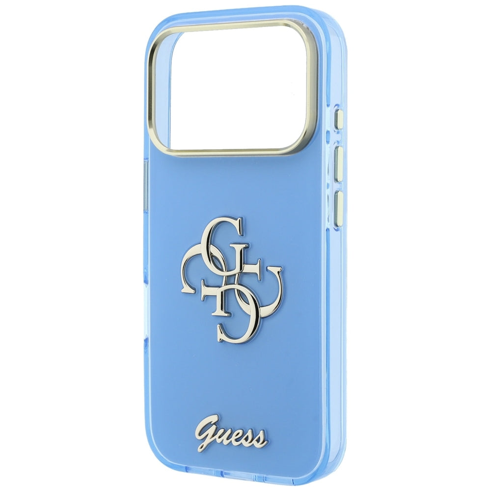 Hoesje voor Apple iPhone 18 Pro / 17 Pro, Guess, IML 4G Metal Script, Blauw
