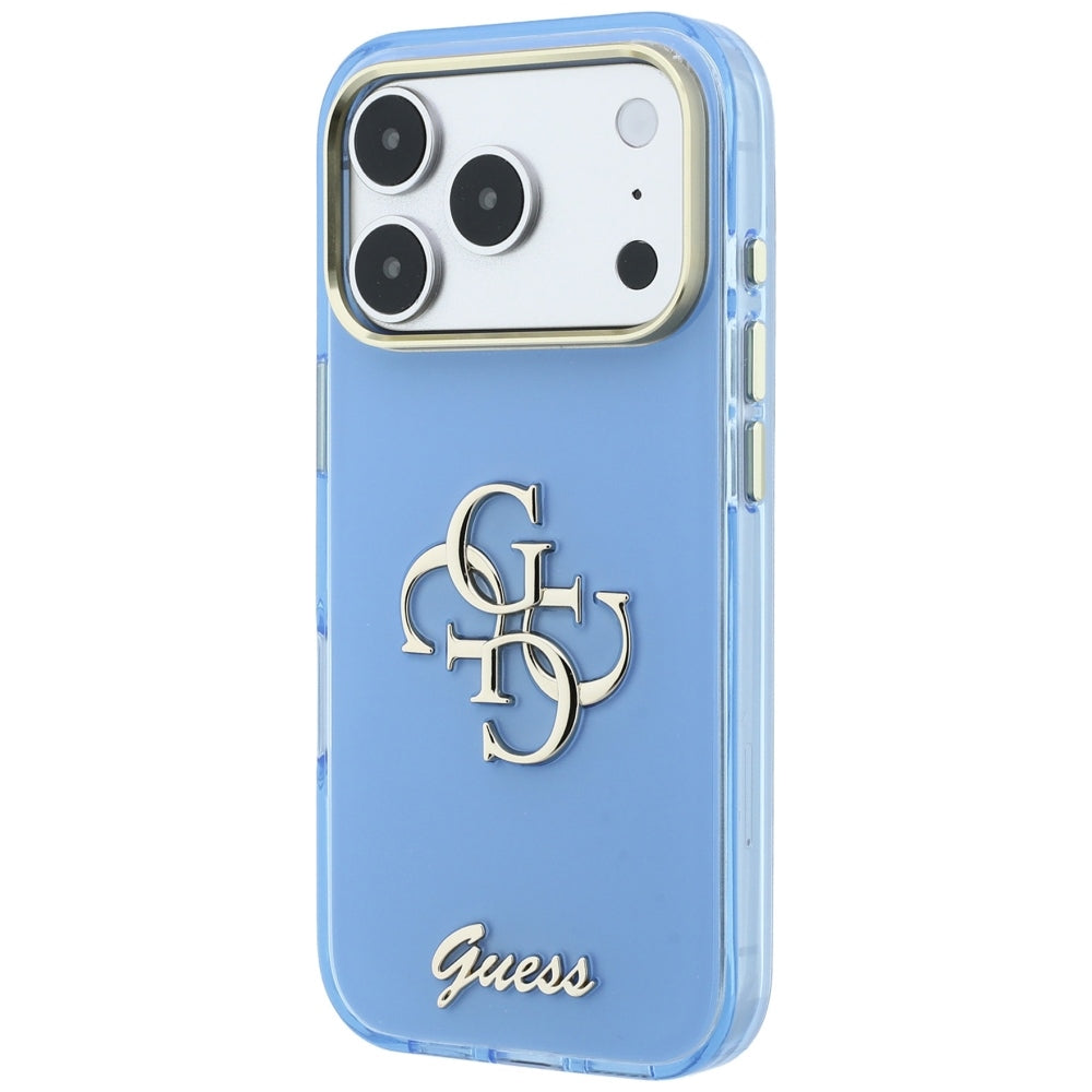 Hoesje voor Apple iPhone 18 Pro / 17 Pro, Guess, IML 4G Metal Script, Blauw