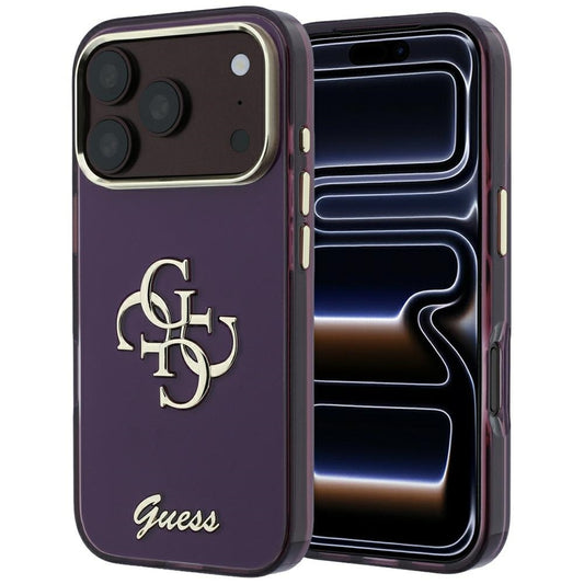 Coque pour Apple iPhone 18 Pro / 17 Pro, Guess, IML 4G Metal Script, Bordeaux