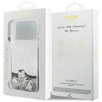 Hülle für Apple iPhone 18 Pro / 17 Pro, Guess, Liquid Glitter Charms, Silberfarben