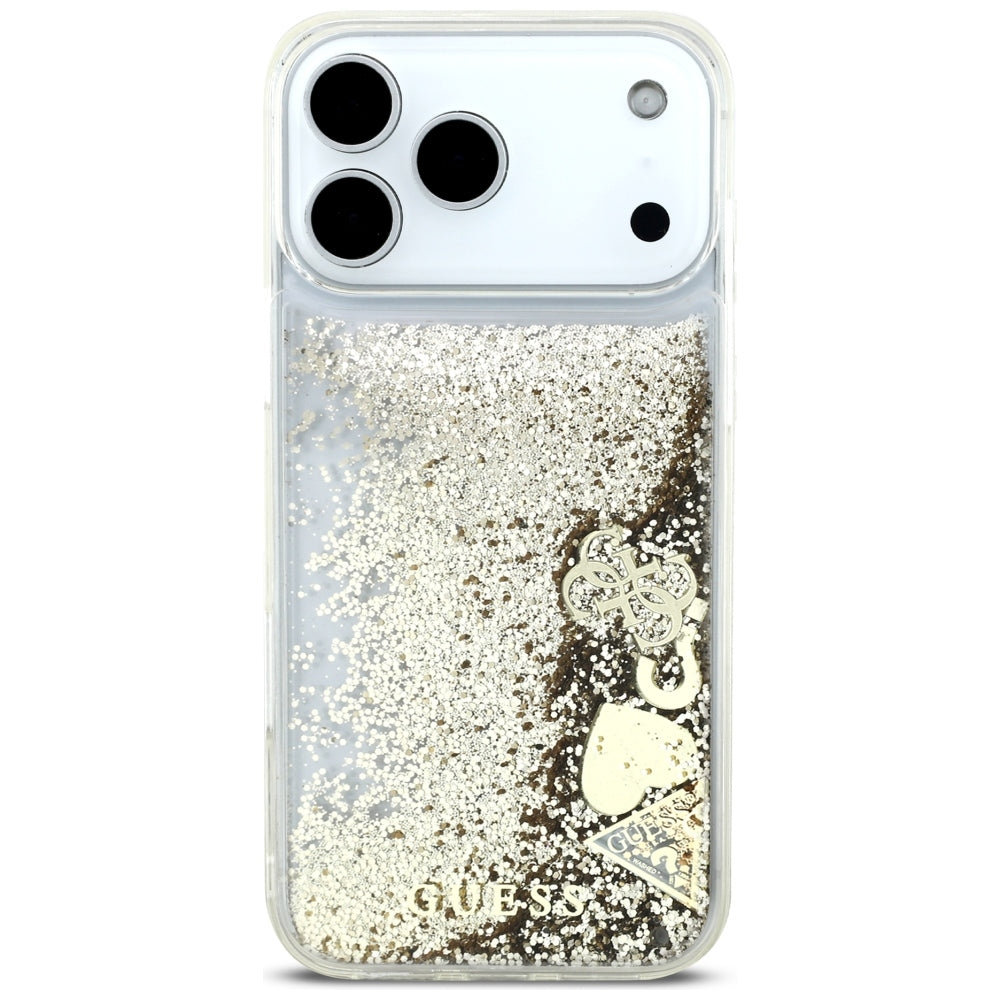 Hülle für Apple iPhone 18 Pro / 17 Pro, Guess, Liquid Glitter Charms, Goldfarben