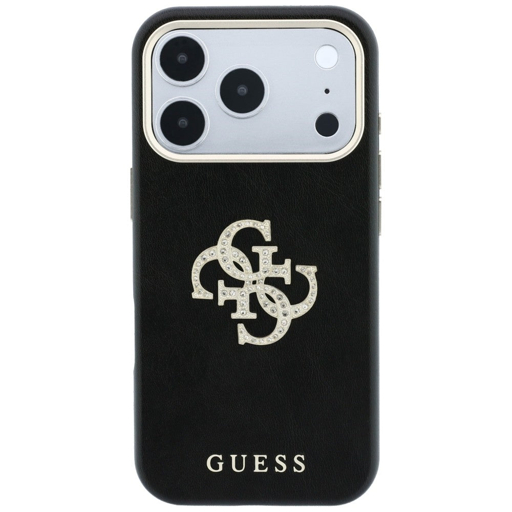 Hülle für Apple iPhone 18 Pro / 17 Pro, Guess, Glattes großes Strass-Logo, Weinrot