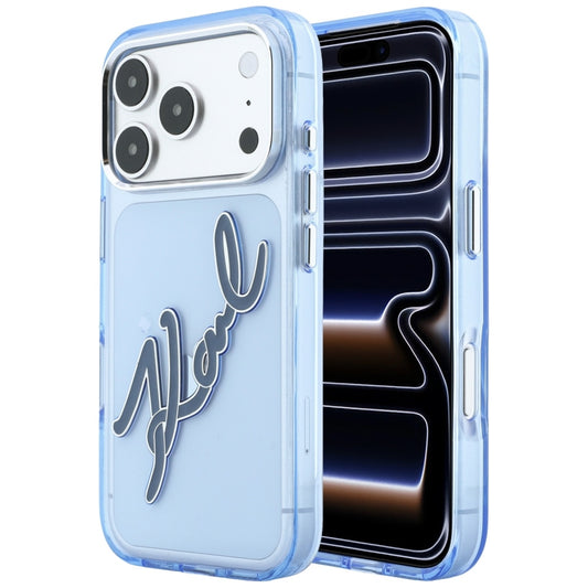 Coque pour Apple iPhone 18 Pro / 17 Pro, Karl Lagerfeld, Logo Résine IML Big Signature et Cadre Métallique, Bleu