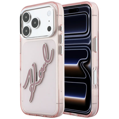 Hoesje voor Apple iPhone 18 Pro / 17 Pro, Karl Lagerfeld, IML Big Signature Resin Logo en Metalen Frame, Roze