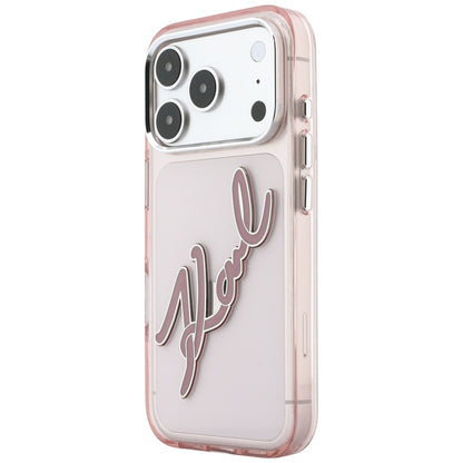 Hoesje voor Apple iPhone 18 Pro / 17 Pro, Karl Lagerfeld, IML Big Signature Resin Logo en Metalen Frame, Roze