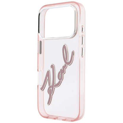 Hoesje voor Apple iPhone 18 Pro / 17 Pro, Karl Lagerfeld, IML Big Signature Resin Logo en Metalen Frame, Roze
