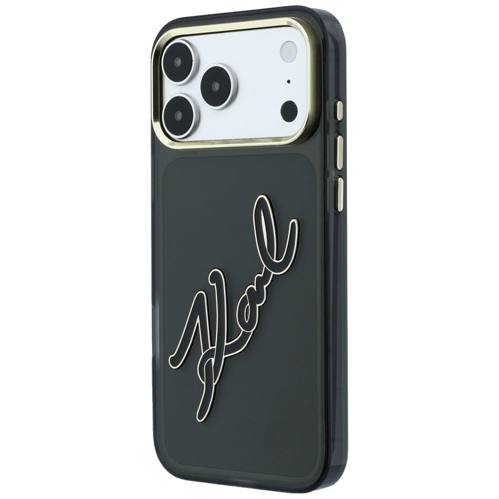 Hülle für Apple iPhone 18 Pro / 17 Pro, Karl Lagerfeld, IML Big Signature Resin Logo und Metallrahmen, Schwarz