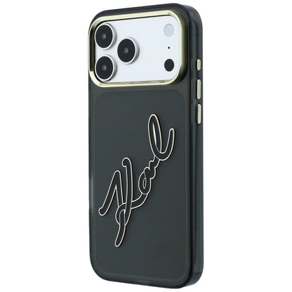 Hülle für Apple iPhone 18 Pro / 17 Pro, Karl Lagerfeld, IML Big Signature Resin Logo und Metallrahmen, Schwarz
