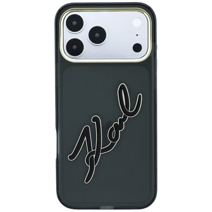 Hülle für Apple iPhone 18 Pro / 17 Pro, Karl Lagerfeld, IML Big Signature Resin Logo und Metallrahmen, Schwarz