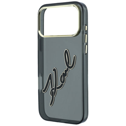 Hülle für Apple iPhone 18 Pro / 17 Pro, Karl Lagerfeld, IML Big Signature Resin Logo und Metallrahmen, Schwarz