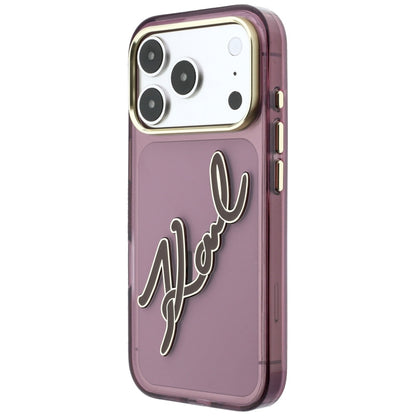 Coque pour Apple iPhone 18 Pro / 17 Pro, Karl Lagerfeld, Logo Résine IML Big Signature et Cadre Métallique, Bordeaux