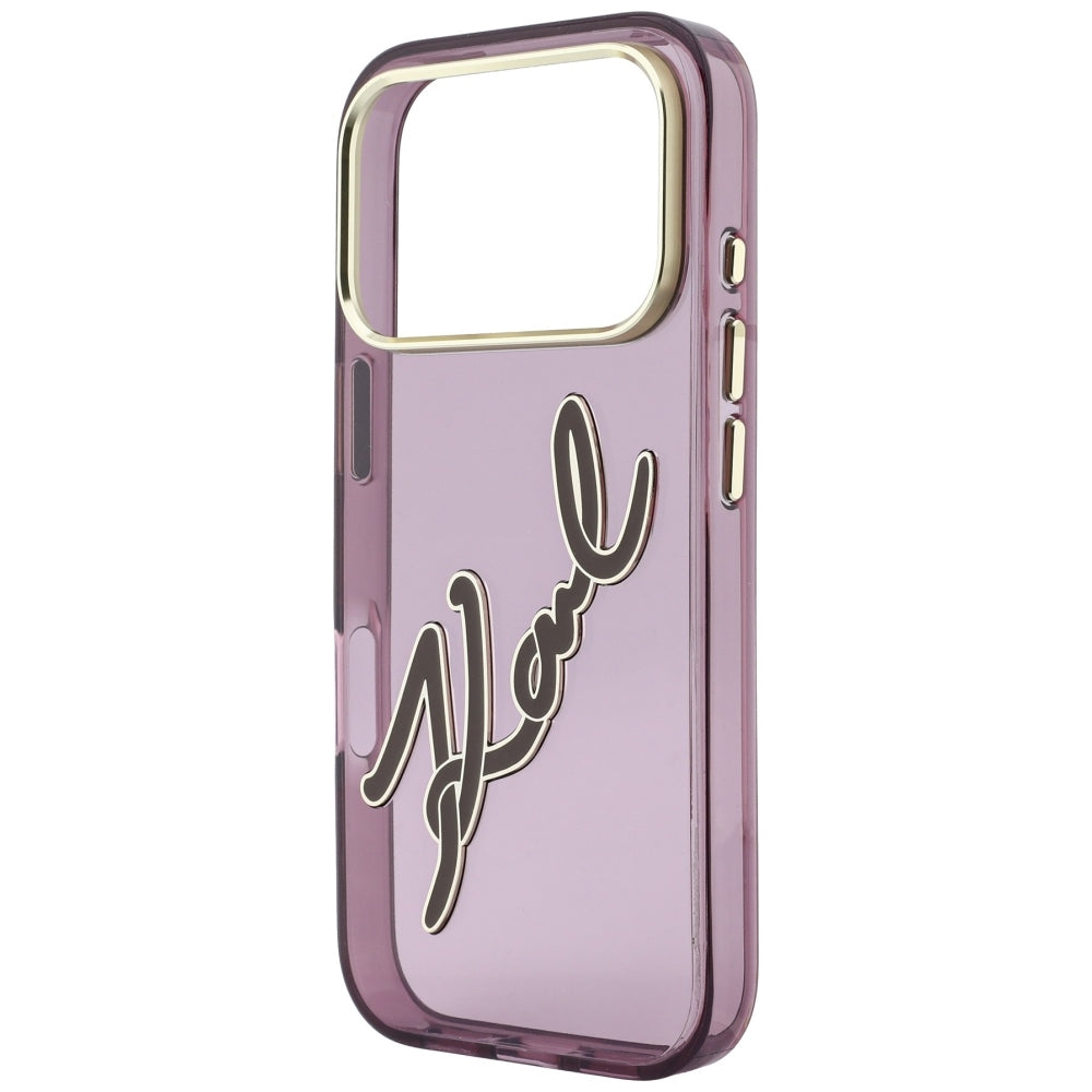 Coque pour Apple iPhone 18 Pro / 17 Pro, Karl Lagerfeld, Logo Résine IML Big Signature et Cadre Métallique, Bordeaux