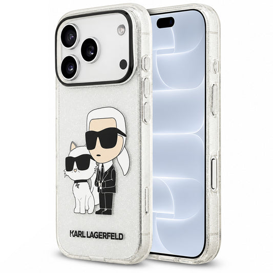 Hoesje voor Apple iPhone 18 Pro / 17 Pro, Karl Lagerfeld, IML Glitter Karl and Choupette NFT, transparant